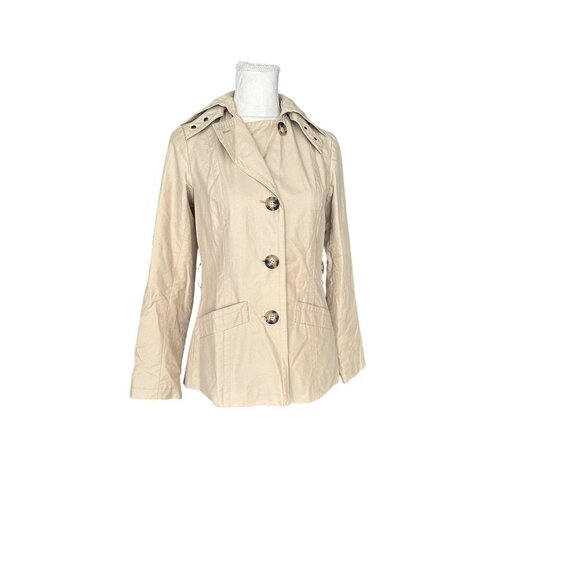 Talbots Petites Beige Trench Coat With StandUp Collar & Button Details Size P - Picture 1 of 12